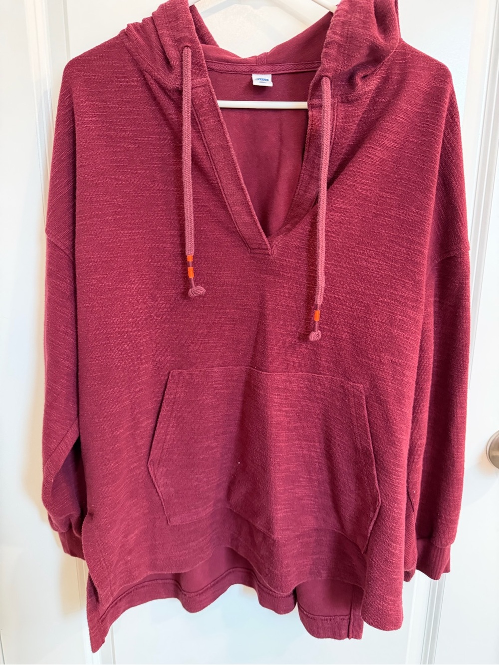 Old Navy V-Neck Hooded Pullover in Bright Lime & Maroon - Picture 4 of 8
